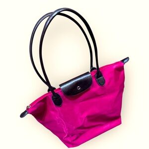 Red nylon zipper tote bag with handle